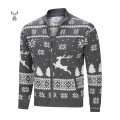 Custom Logo Christmas Warm Winter Jacquard Knit Cotton Zip Up Cardigan Men Full Zip Sweater